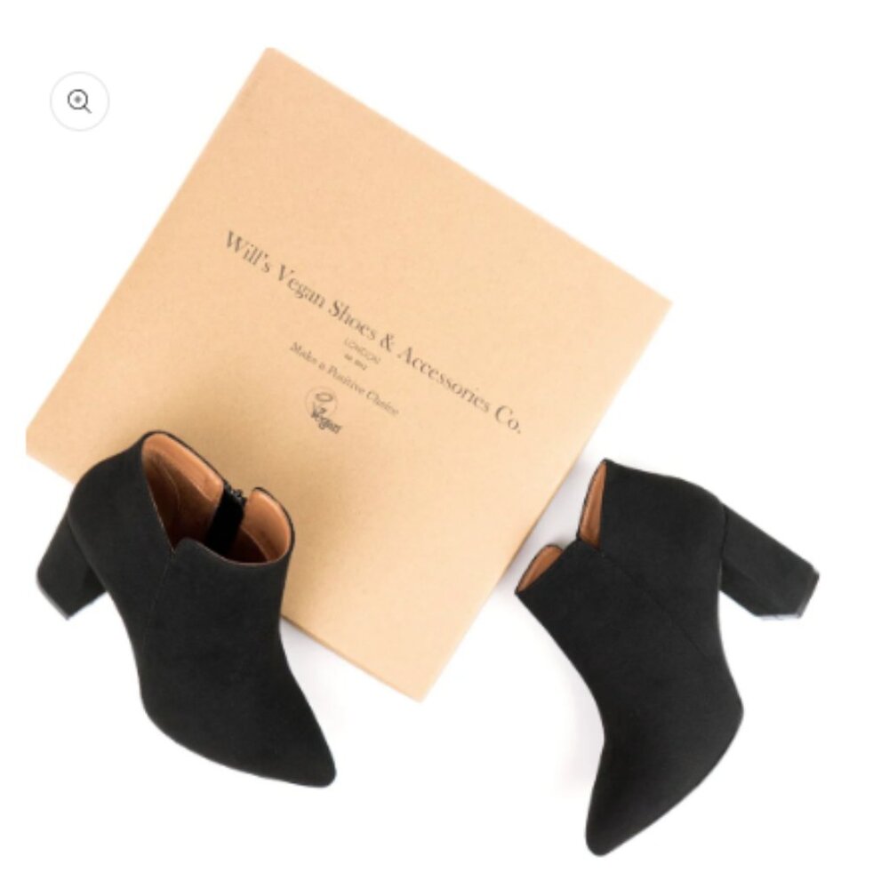 NIB Will's Vegan Store Black Vegan Suede Point Toe Boots - US Size 8 | EU 39